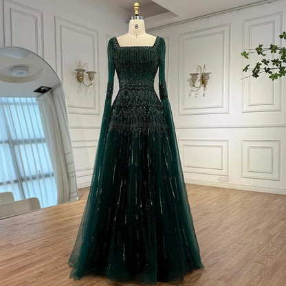 Caramel A-Line Evening Dress with Beaded Cape Sleeves LA73089
