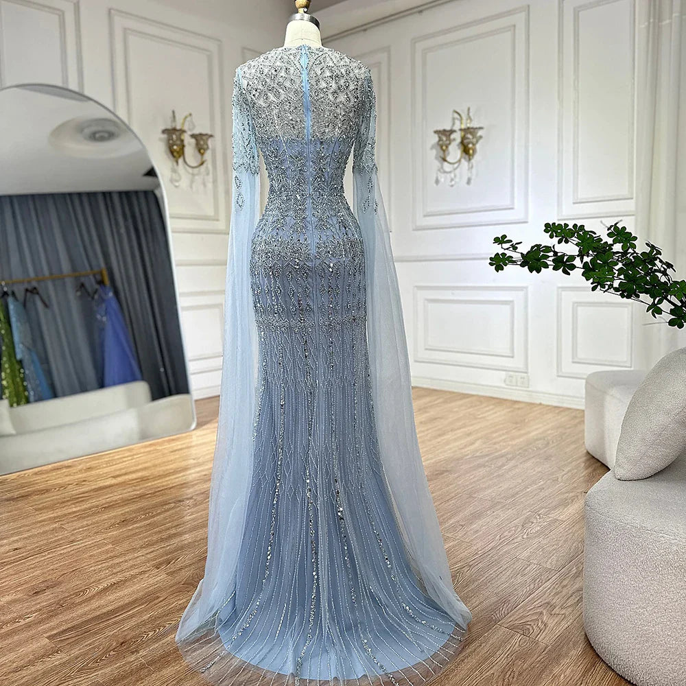 Luxury Caramel Mermaid Crew Neck Cape Sleeve Evening Dress LA72775