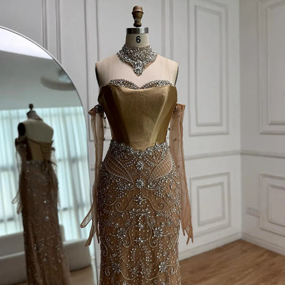 Luxury Beaded   Evening Dress Sheer Long Gloves LA72929