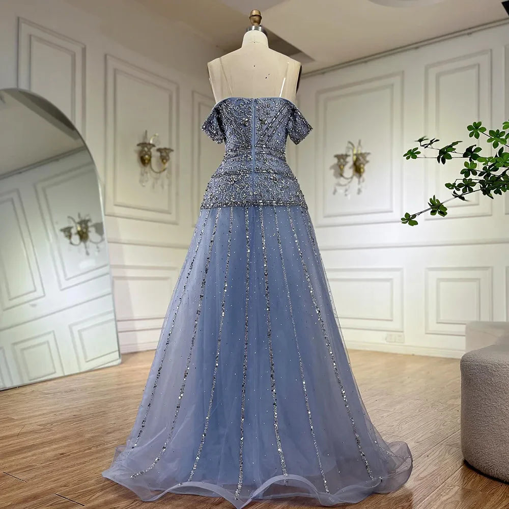 Luxury Caramel Off The Shoulder A-Line Beaded Evening Dress LA72709