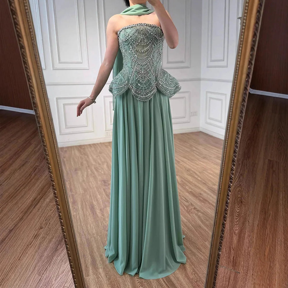 שמלת ערב שיפון עם חרוזים בצבע עירום מעוצב יוקרתי לחתונה LA72915