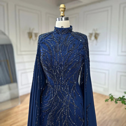 Luxury Muslim Sage Green Evening Dresses Gowns with Cape Long Sleeves LA72413A