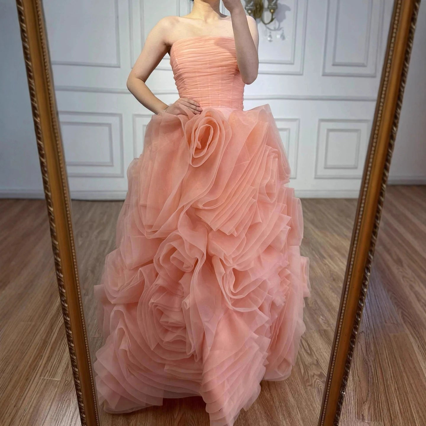 Luxury Purple 3D Rose Flower Strapless Princess Evening Dress LA73176