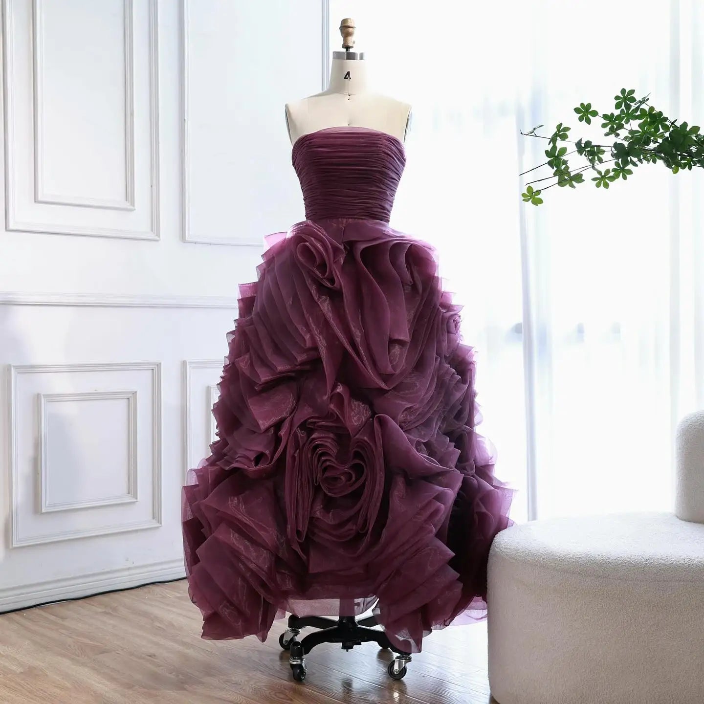 Luxury Purple 3D Rose Flower Strapless Princess Evening Dress LA73176