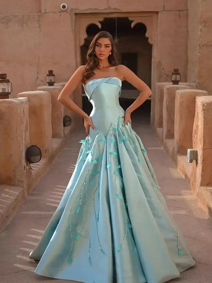 Luxury Blue   Satin Mermaid Evening Dress LA73046