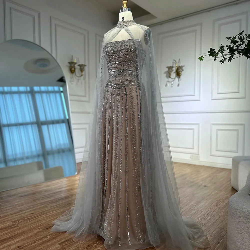 Luxury Caramel A-Line Beaded Evening Dress for Dubai Occasion LA72873