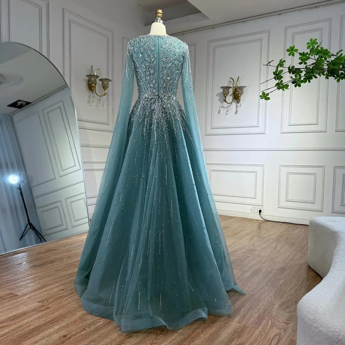 Luxury Caramel Dubai Evening Dress with Cape LA73269