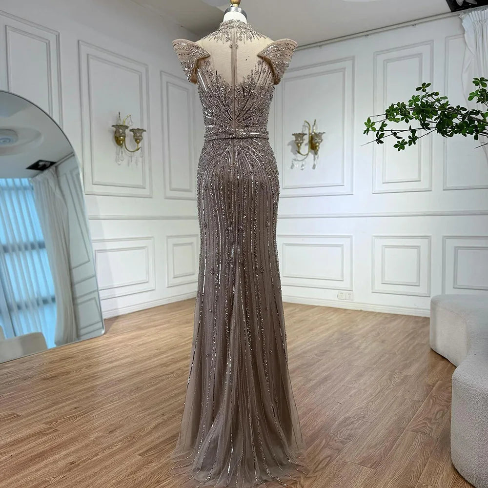 Luxury Caramel Mermaid Luxutry Beaded Evening Dress LA73082