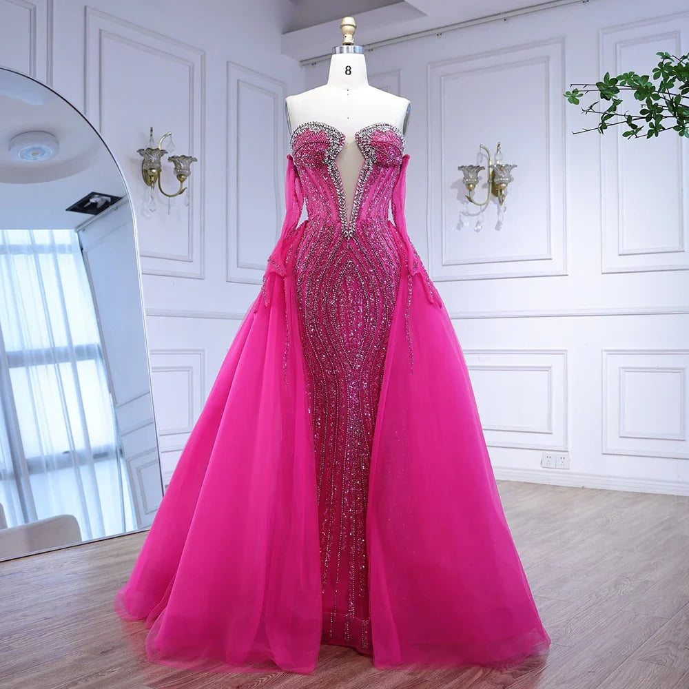 Luxury Blue Mermaid Evening Dress with Gloves and Overskirt LA72582