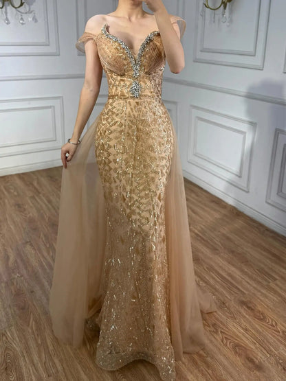 Serene Hill Pink Beaded Off Shoulder Evening Dress LA73413