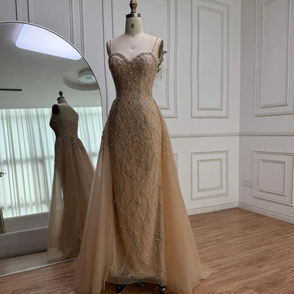 Luxury Nude Beaded Evening Dress with Overskirt 2025 LA73121