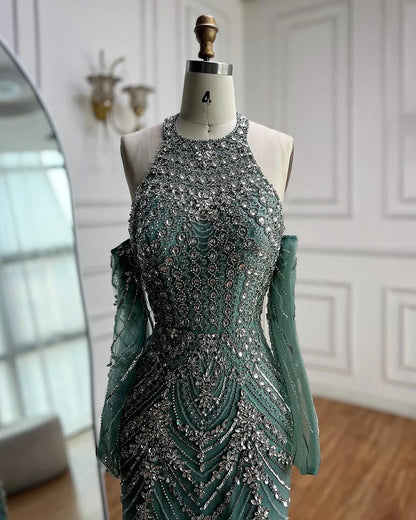 Luxury Turquoise Halter  Mermaid Evening Dress LA72980