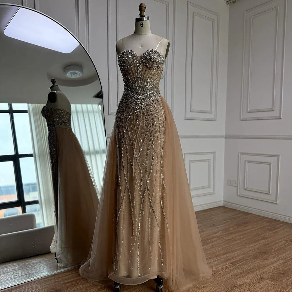 Luxury Nude Strapless Beaded Mermaid Evening Dress LA73133