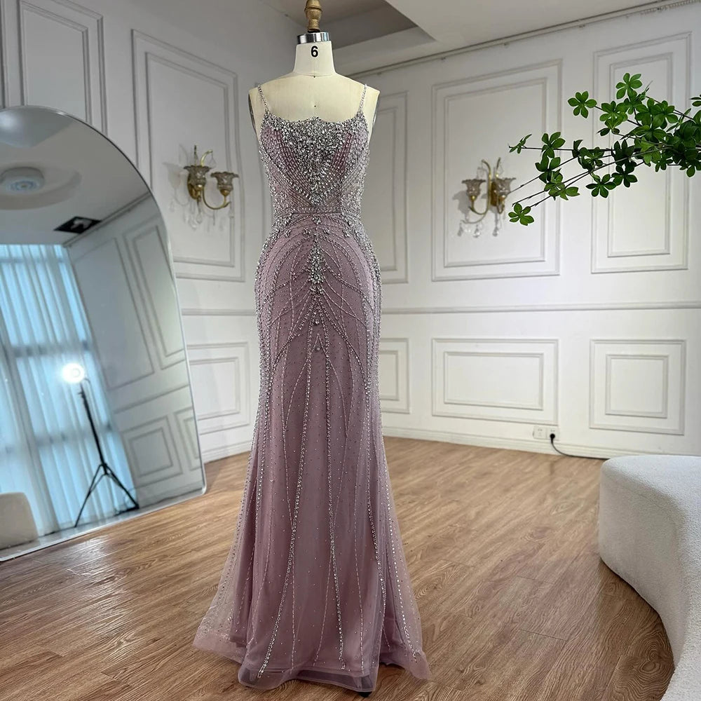 Luxury Dubai Nude Mermaid Evening Dress with Cape Sleeves LA73195