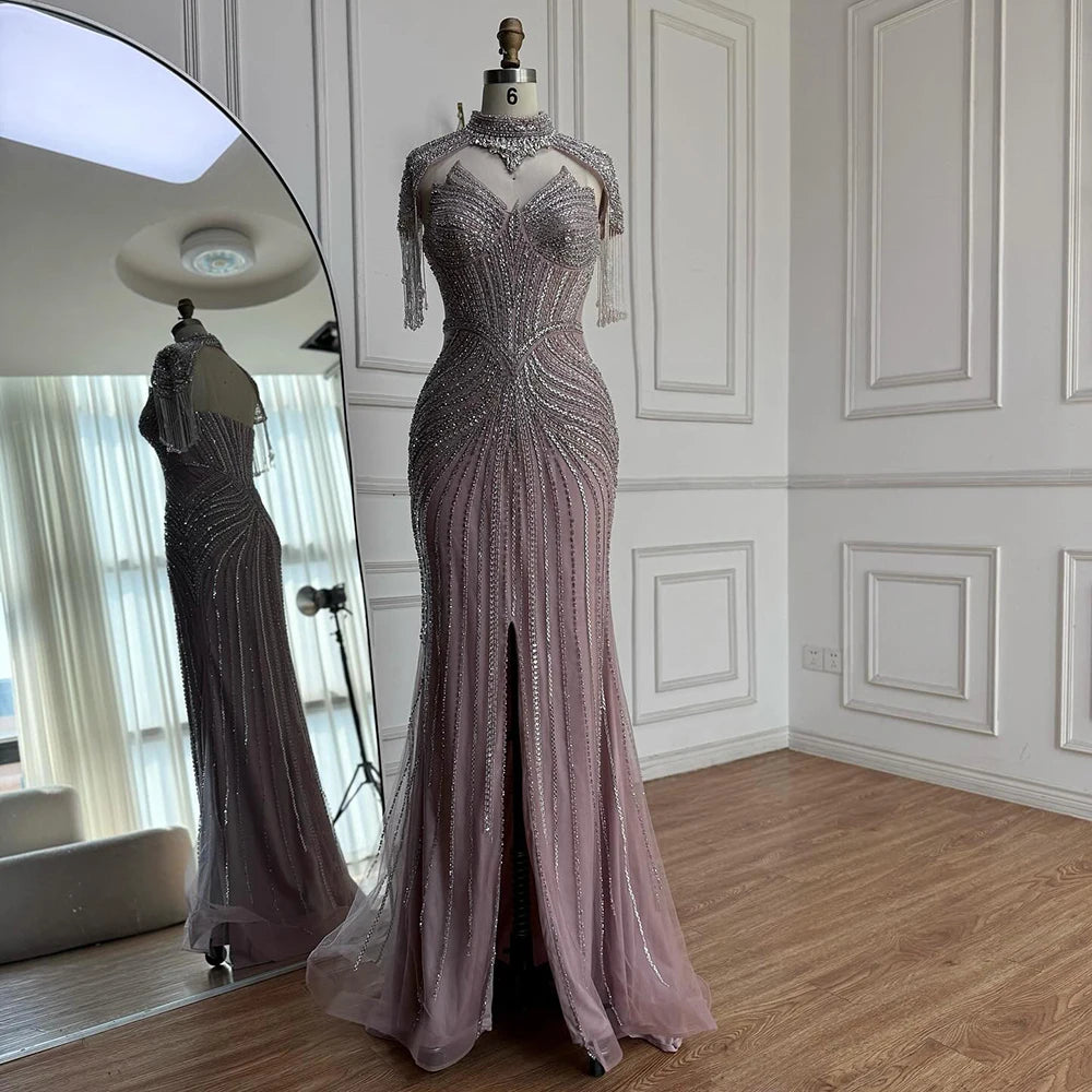 שמלת ערב בצבע גוף בתולת ים עם גדילים גבוהים וניתנים להסרה LA72891A 