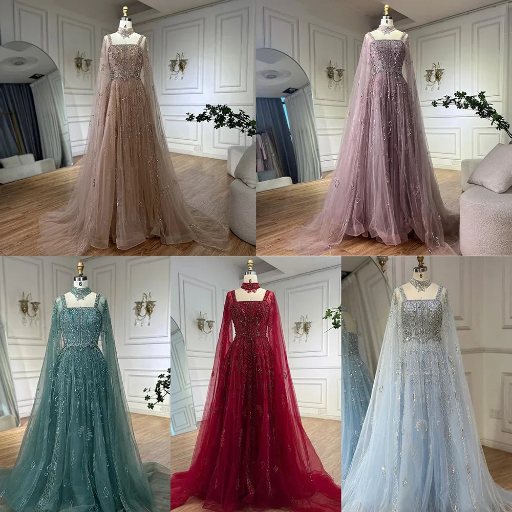 Luxury Nude A-Line Crystal Beaded Arabic Evening Dress LA72764