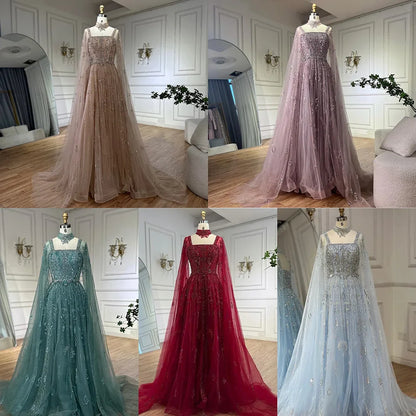 Luxury Nude A-Line Crystal Beaded Arabic Evening Dress LA72764
