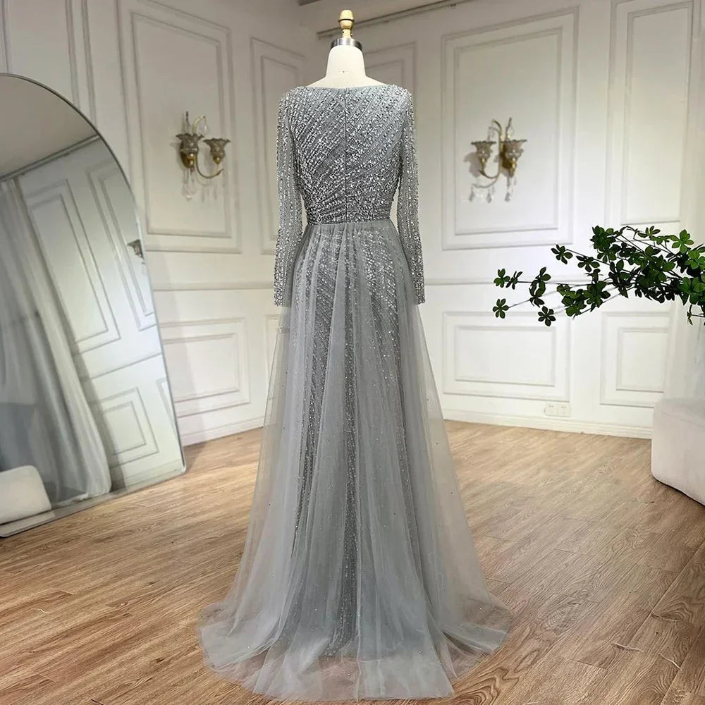Luxury Gray Beaded Mermaid Evening Dress with Detachable Skirt LA71618L