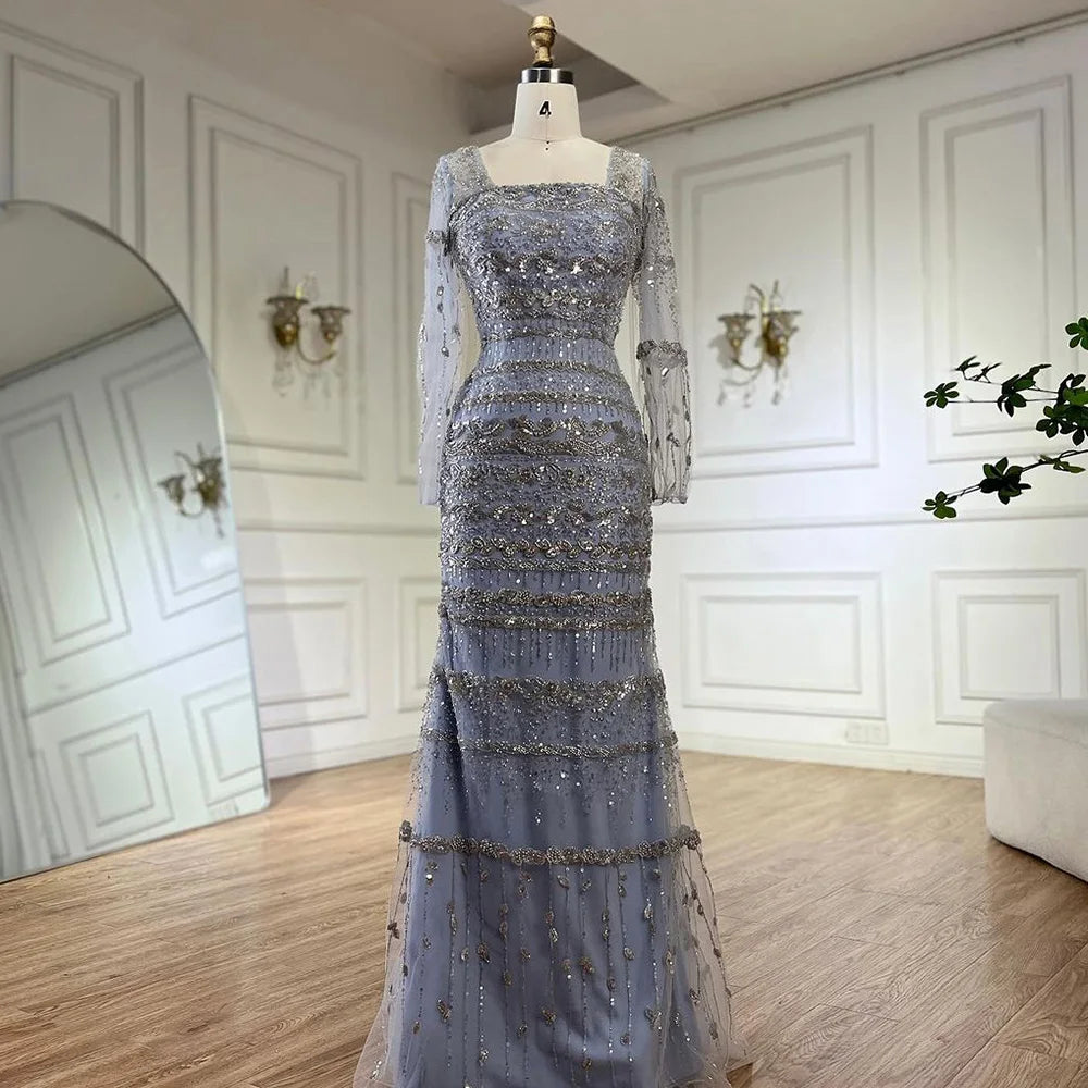Luxury Sage Green Arabic Mermaid Evening Dress Dubai LA72126A