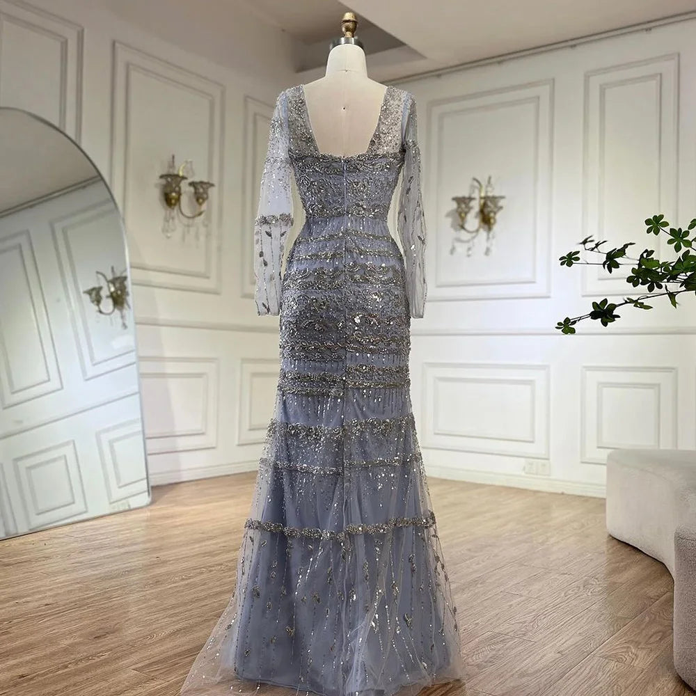 Luxury Sage Green Arabic Mermaid Evening Dress Dubai LA72126A