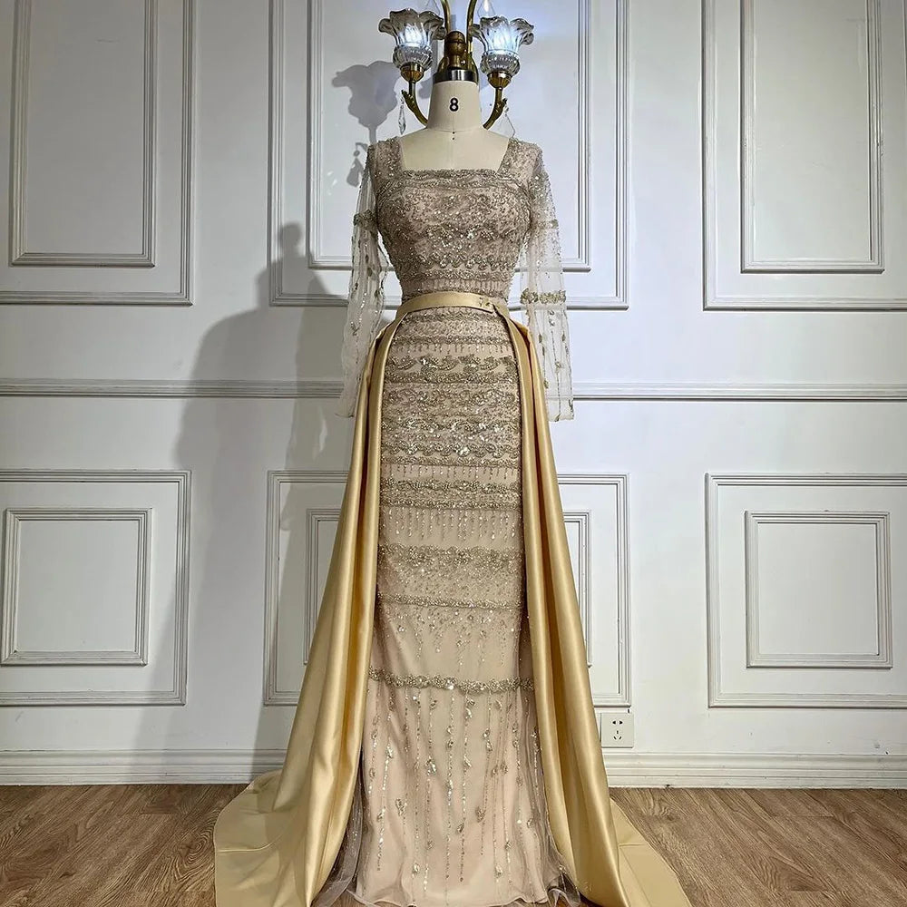 Luxury Sage Green Arabic Mermaid Evening Dress Dubai LA72126A