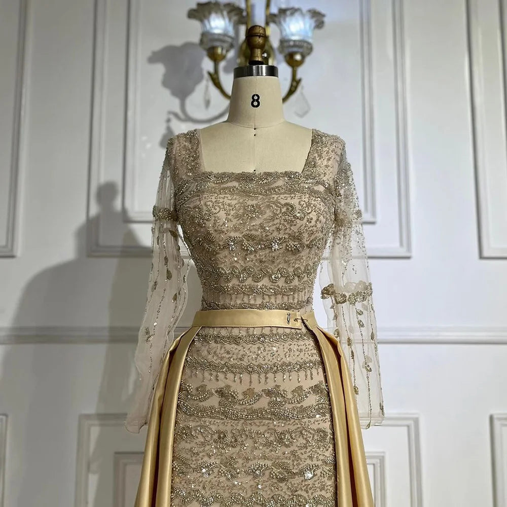 Luxury Sage Green Arabic Mermaid Evening Dress Dubai LA72126A