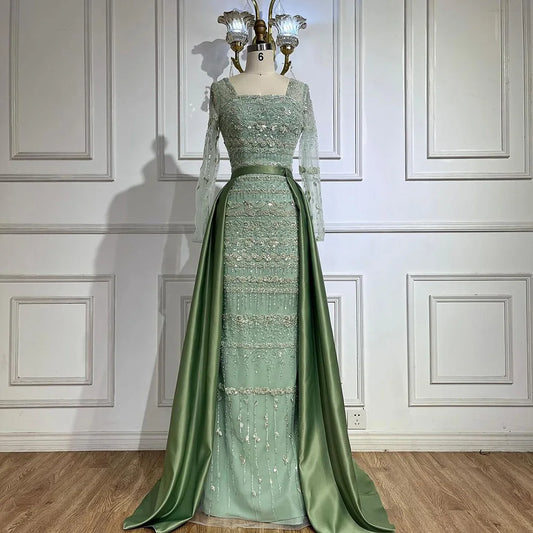 Luxury Sage Green Arabic Mermaid Evening Dress Dubai LA72126A