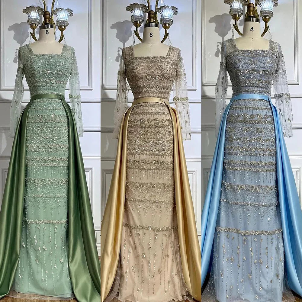 Luxury Sage Green Arabic Mermaid Evening Dress Dubai LA72126A