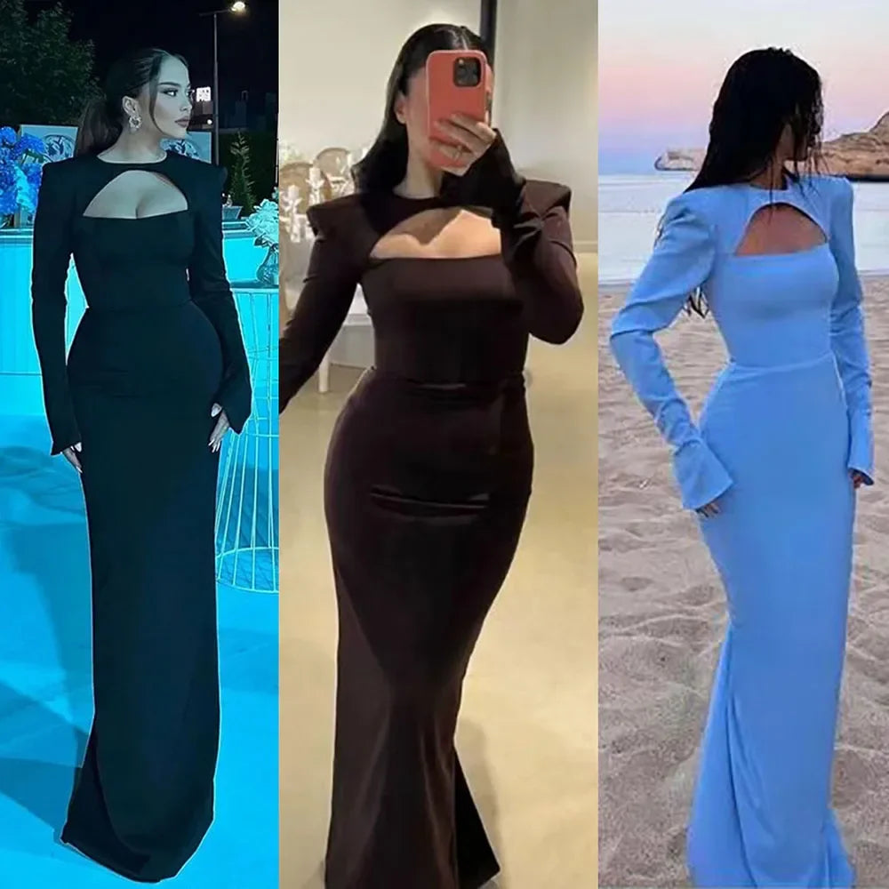 Luxury Dubai Blue Satin Mermaid Evening Dress Lace-Up Back LA72416