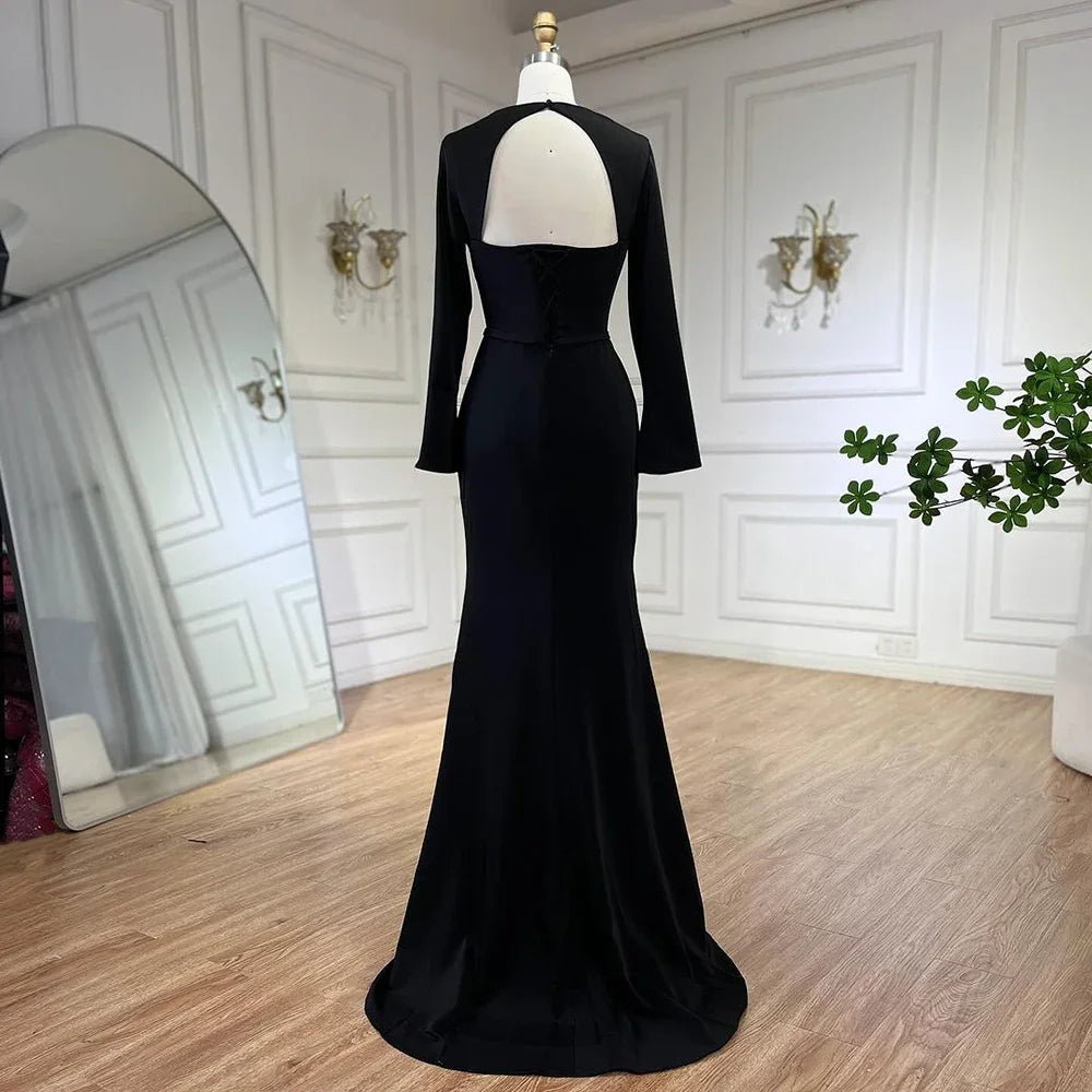 Luxury Dubai Blue Satin Mermaid Evening Dress Lace-Up Back LA72416