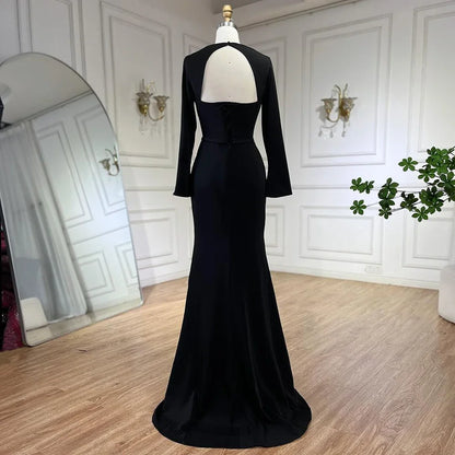 Luxury Dubai Blue Satin Mermaid Evening Dress Lace-Up Back LA72416