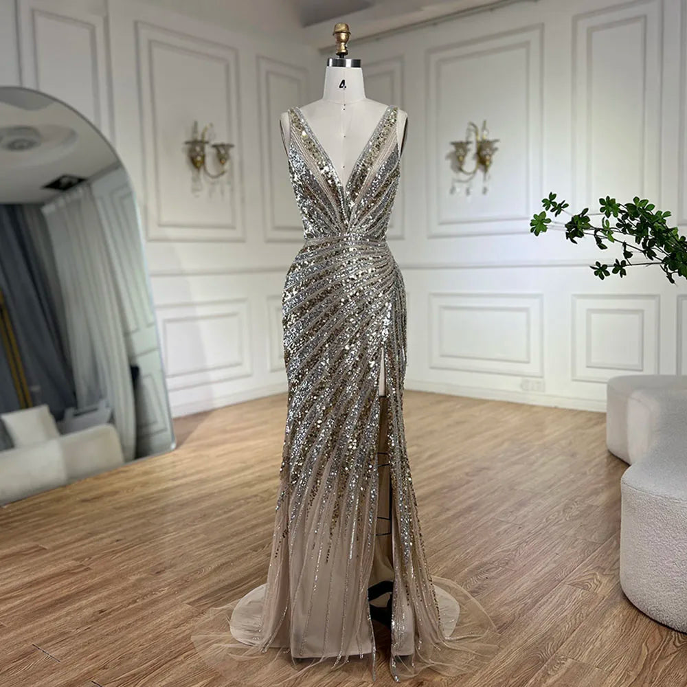 Luxury Green Beaded Mermaid Prom Dress with Split LA72613
