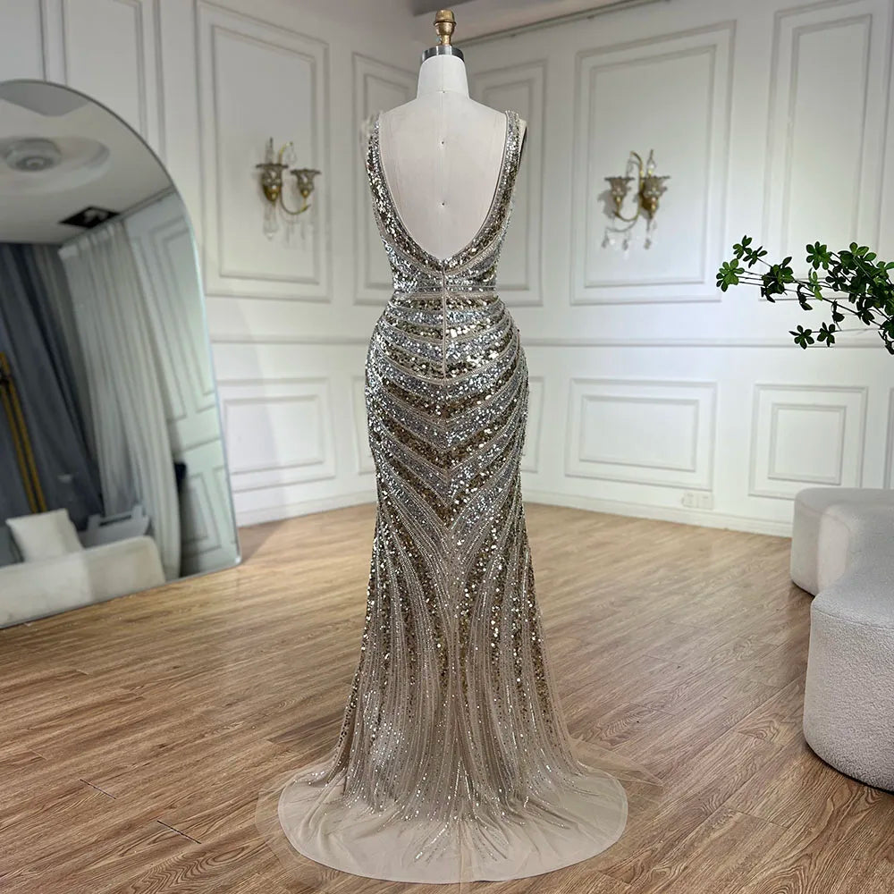 Luxury Green Beaded Mermaid Prom Dress with Split LA72613