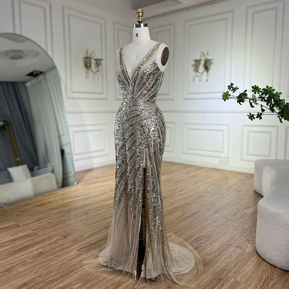 Luxury Green Beaded Mermaid Prom Dress with Split LA72613