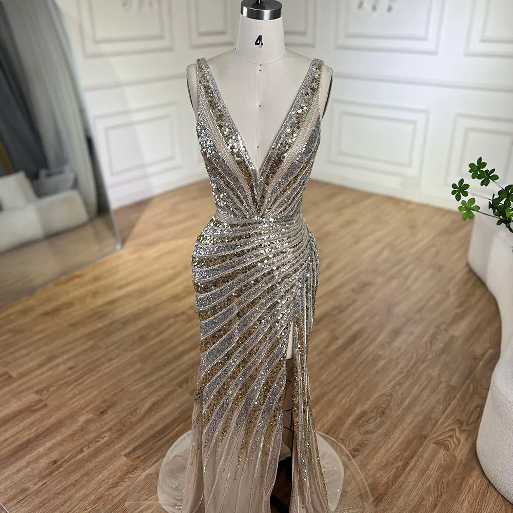 Luxury Green Beaded Mermaid Prom Dress with Split LA72613