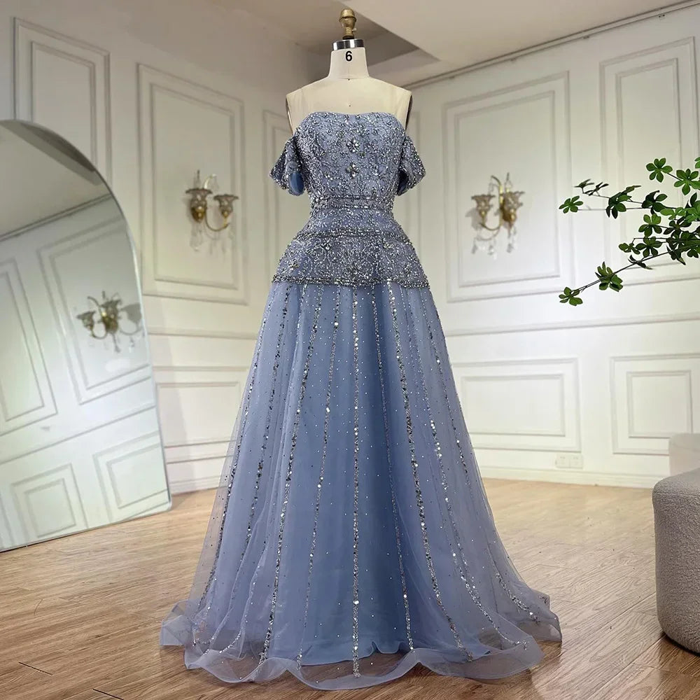 Luxury Caramel Off The Shoulder A-Line Beaded Evening Dress LA72709