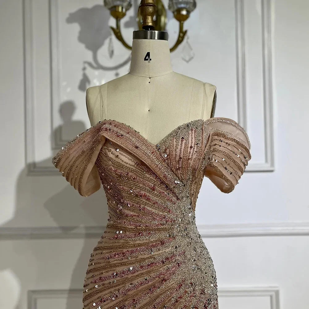 Luxury Off The Shoulder Mermaid Beaded Evening Dress with Side Split for Formal Occasion LA72481