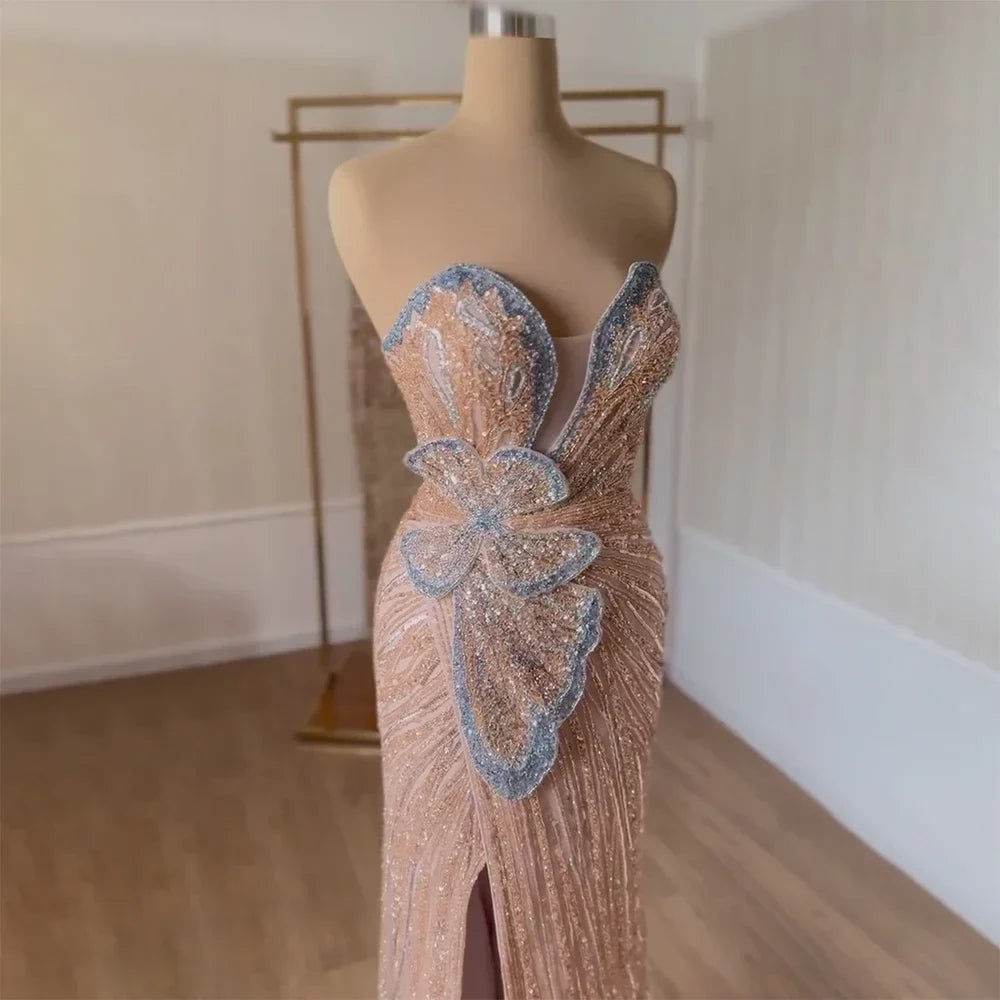 Luxury Arabic Pink Mermaid Evening Dress With High Split LA72480