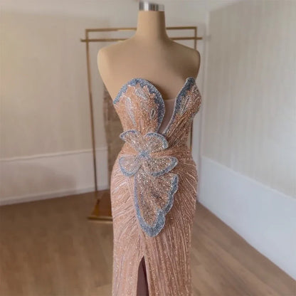 Luxury Arabic Pink Mermaid Evening Dress With High Split LA72480