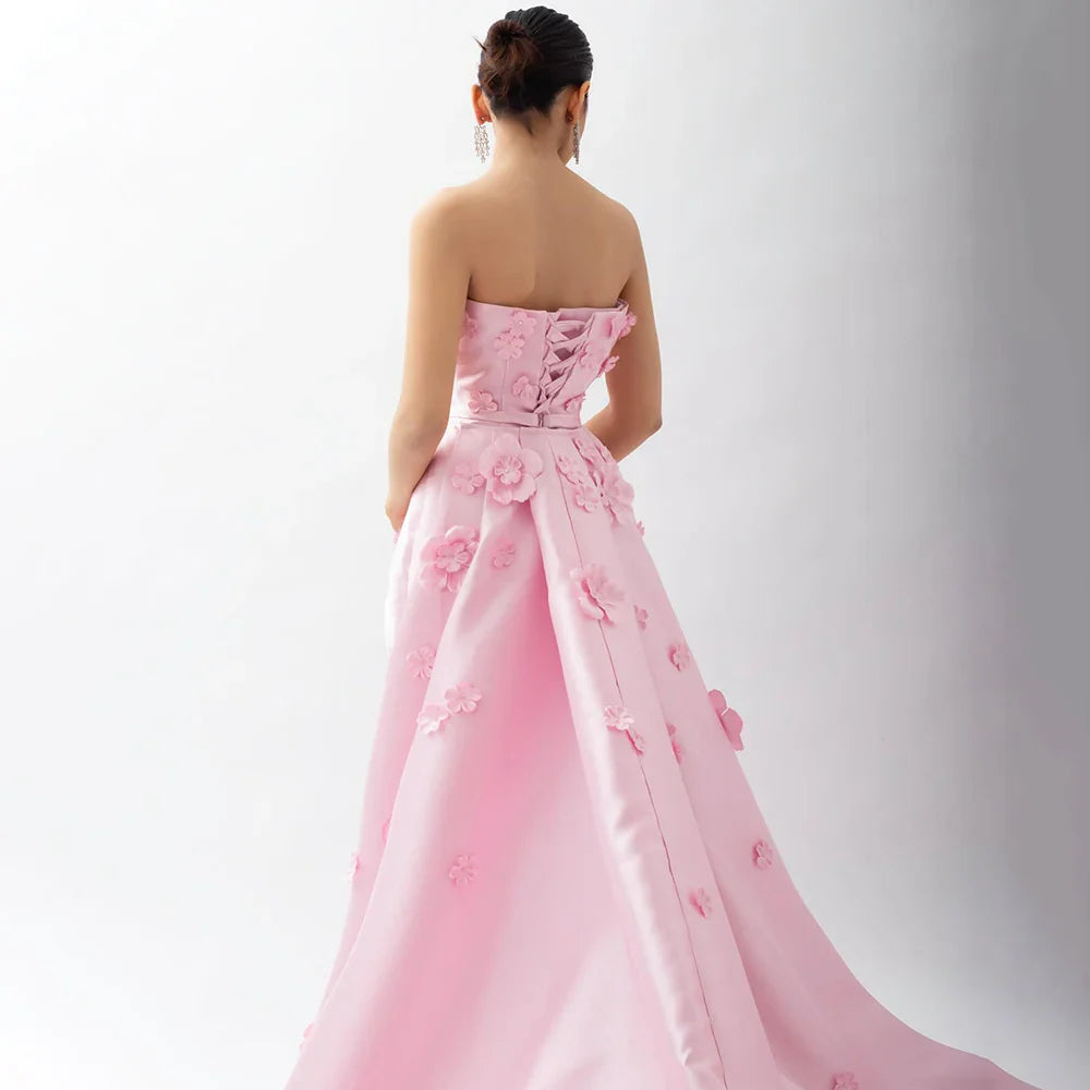 Luxury Pink Ruched Appliques Satin Mermaid Evening Dress Gown Lace-Up Back for Formal Occasion LA72740