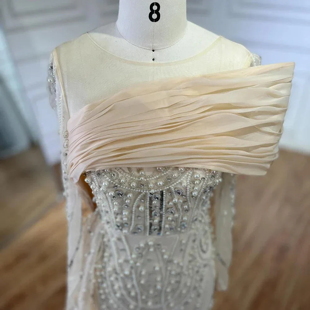 Nude Crystal Mermaid Evening Dress with Overskirt LA72348