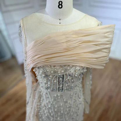 Nude Crystal Mermaid Evening Dress with Overskirt LA72348