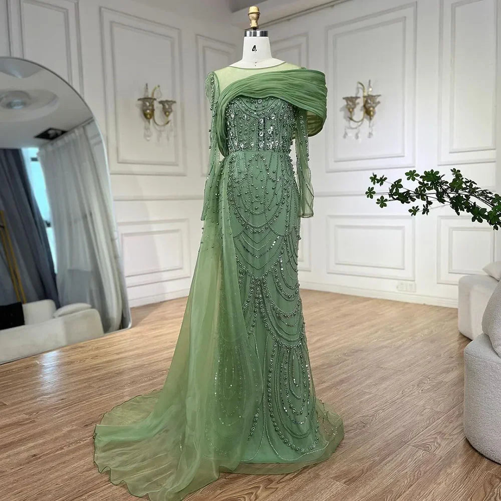 Nude Crystal Mermaid Evening Dress with Overskirt LA72348