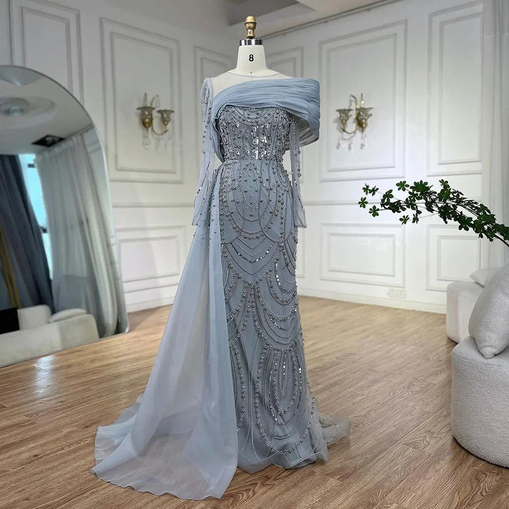 Nude Crystal Mermaid Evening Dress with Overskirt LA72348