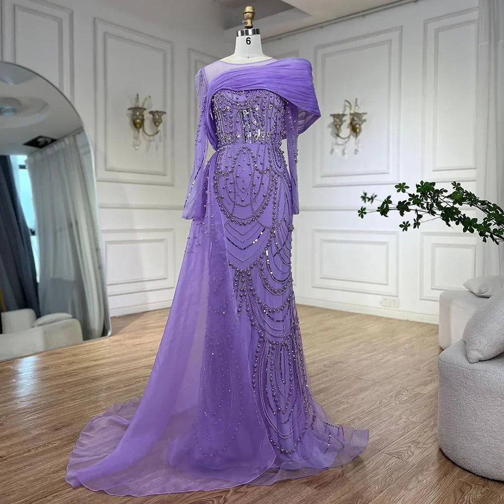 Nude Crystal Mermaid Evening Dress with Overskirt LA72348