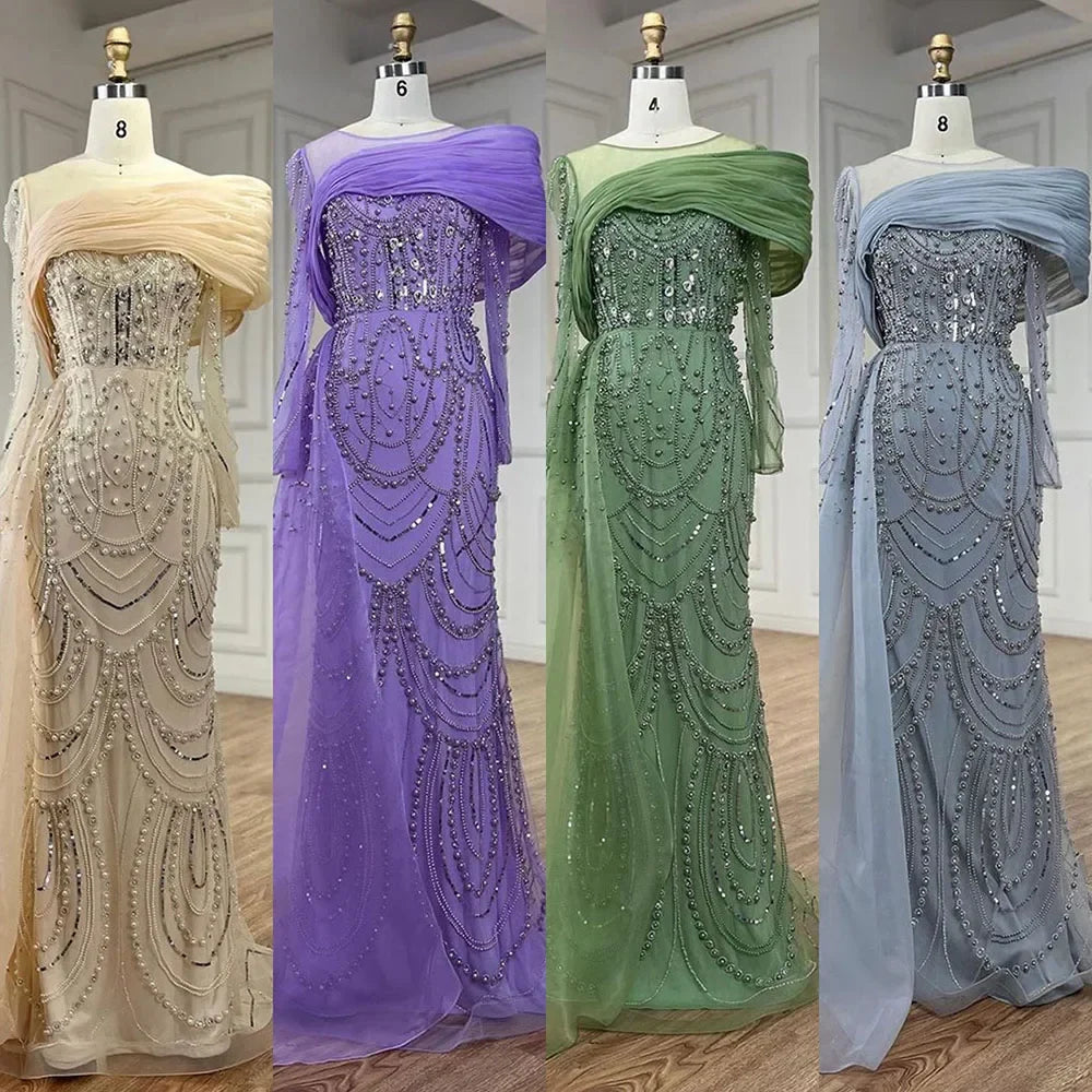 Nude Crystal Mermaid Evening Dress with Overskirt LA72348