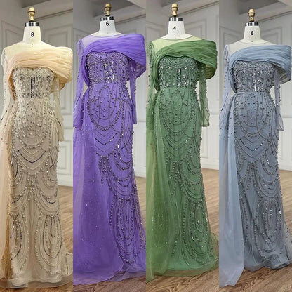Nude Crystal Mermaid Evening Dress with Overskirt LA72348