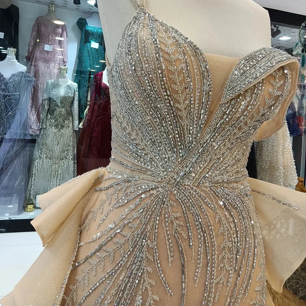 Luxury Caramel Beaded Mermaid Evening Gown with Overskirt Split LA72890