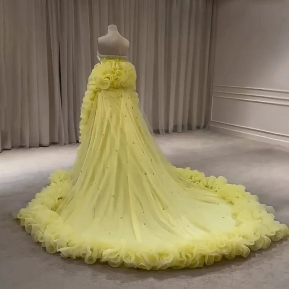 Yellow Ruffled Evening Gown with Beaded Details LA72889