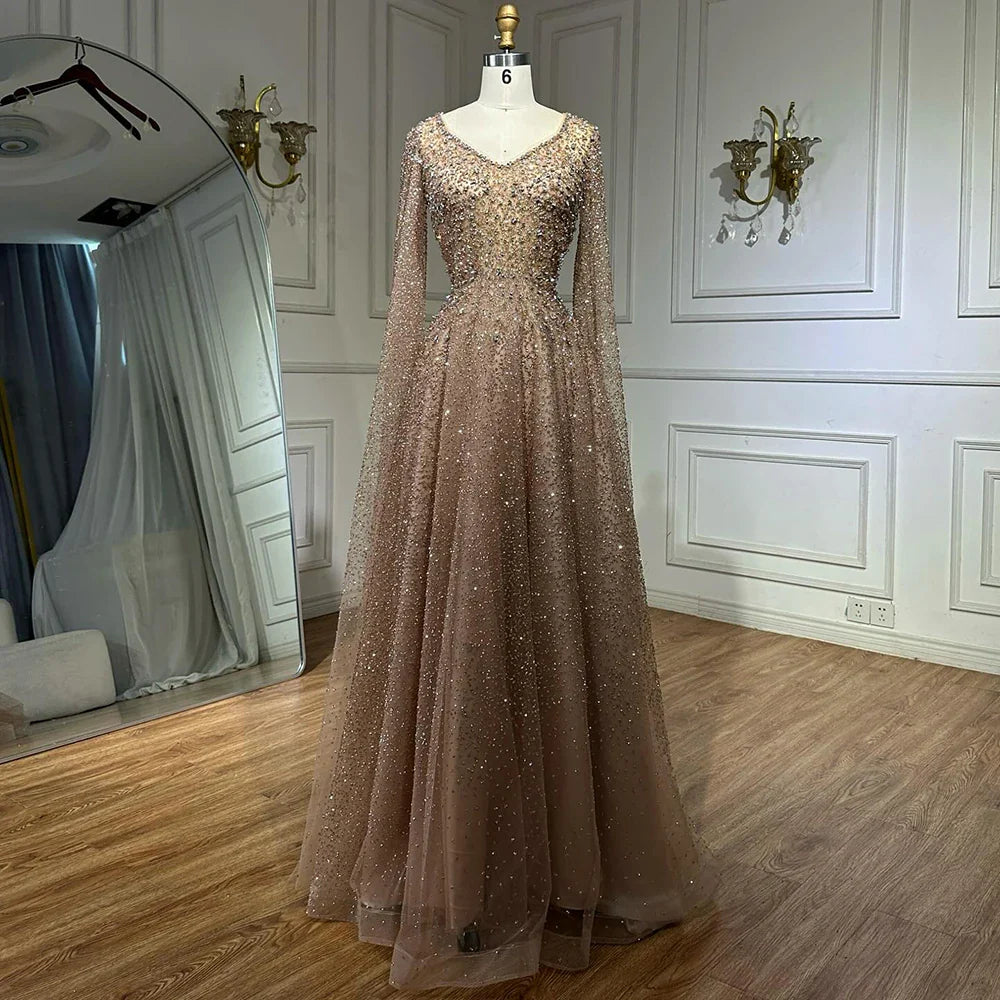 Luxury Plus Size Purple A Line Evening Dresses  With  Cape Sleeves   LA72147A